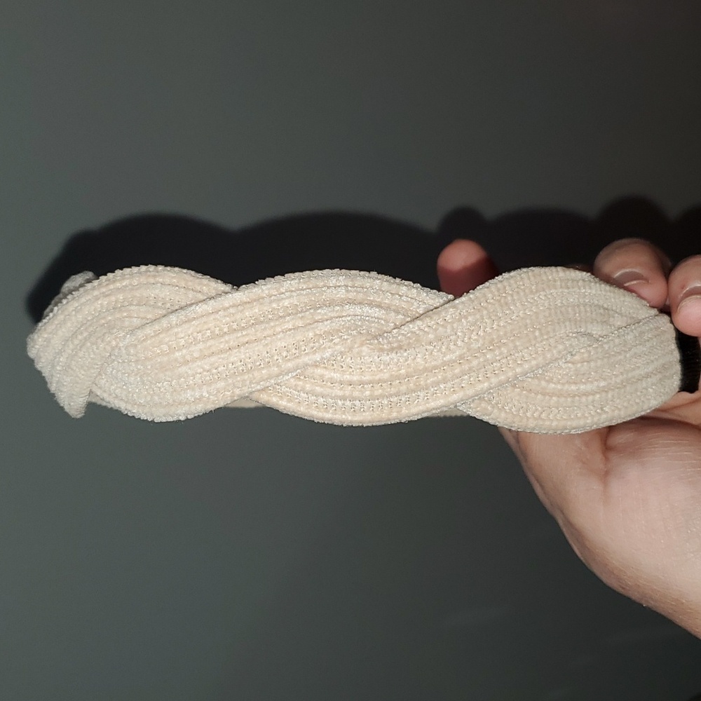 New handmade boutique corduroy braided flexible wide headband off white - Picture 3 of 6
